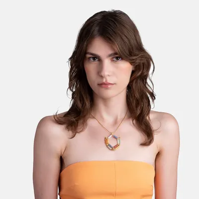 Bijoux - Collier hexagonal doré multicolore - C.KARAKALPAKI