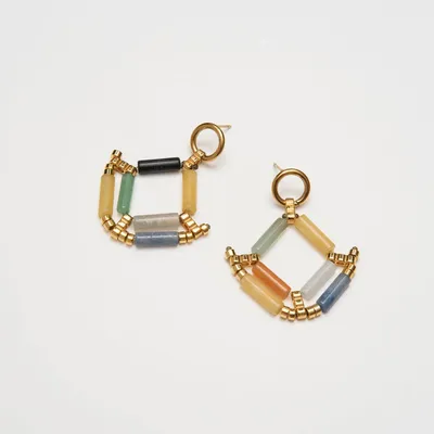 Bijoux - Boucles d'oreilles hexagonales dorées multicolores - C.KARAKALPAKI