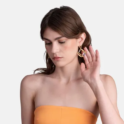 Bijoux - Boucles d'oreilles hexagonales dorées multicolores - C.KARAKALPAKI
