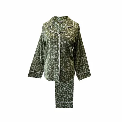 Sleepwear - Cotton Pyjamas - Falling Leaf Green - LIME TREE DESIGN