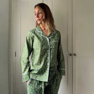 Sleepwear - Cotton Pyjamas - Falling Leaf Green - LIME TREE DESIGN