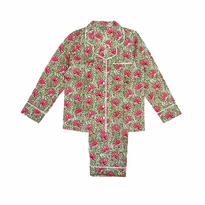 Sleepwear - Cotton Pyjamas - Jaipur Green and Pink - LIME TREE DESIGN