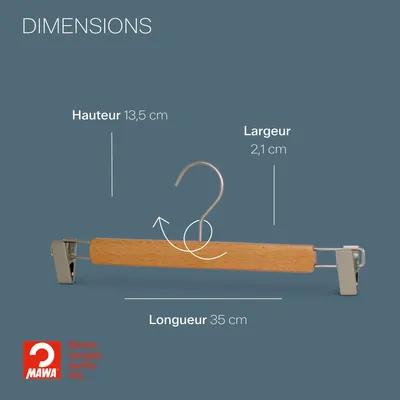 Mobilier et rangements pour bureau - MAWA cintre en bois pour pantalons hêtre naturel 35cm par 25 - MAWA