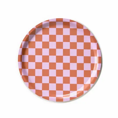 Plateaux - CHECKER Orange/Pink Round Serving Tray - 31 cm - BLU KAT
