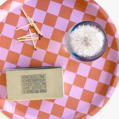 Plateaux - CHECKER Orange/Pink Round Serving Tray - 31 cm - BLU KAT