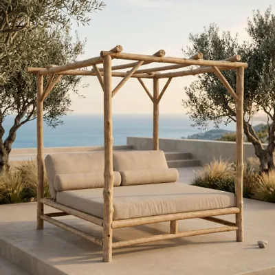 Deck chairs - Bed double OUTDOOR rondin de teck - EMPREINTE DU TEMPS