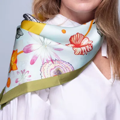 Foulards et écharpes - Foulard Pur soie, Carré de soie 67, Création et impression françaises - KOUNTHEA RETH