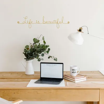 Autres décorations murales - Décoration Murale Phrase en fil de laiton doré " Life is beautiful " - BIJOUX DE MUR