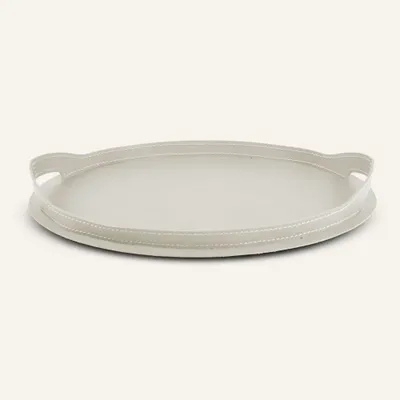 Leather goods - Leather and steel oval tray TABLA - LIMAC DESIGN