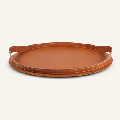Leather goods - Leather and steel oval tray TABLA - LIMAC DESIGN