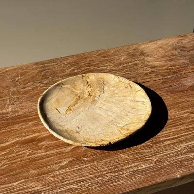 Assiettes de réception - Petit vide poche ou plat en bois pétrifié circulaire beige D22,5-20 - OFFICE OBJETS