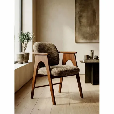 Chairs - Chaise teinte noyer & tissu marron - EMPREINTE DU TEMPS