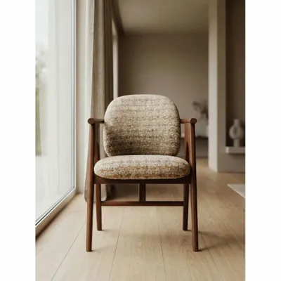 Chaises - Chaise teinte noyer & tissu crème - EMPREINTE DU TEMPS