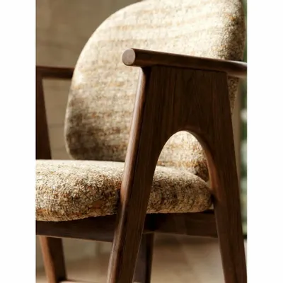 Chaises - Chaise teinte noyer & tissu crème - EMPREINTE DU TEMPS