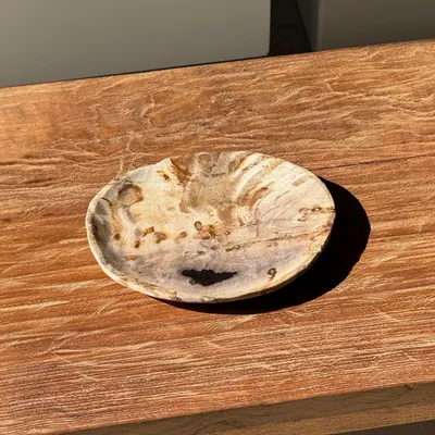 Assiettes de réception - Petit vide poche ou plat en bois pétrifié beige tache noire D20x17 - OFFICE OBJETS