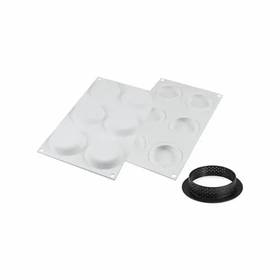 Kitchen utensils - KIT TARTE RING ROUND ø80 MM - SET SILICONE MOULD ø67 MM + 6 RINGS - SILIKOMART S.R.L.