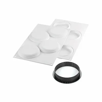 Kitchen utensils - KIT TARTE RING ROUND ø100 MM - SET SILICONE MOULD ø85 MM + 4 RINGS - SILIKOMART S.R.L.
