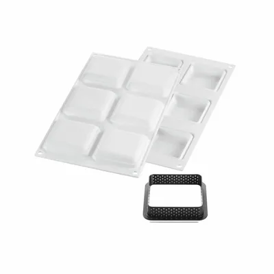 Kitchen utensils - KIT TARTE RING SQUARE 80X80 MM - SET SILICONE MOULD 67X67 MM + 6 RINGS - SILIKOMART S.R.L.
