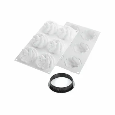 Kitchen utensils - KIT TARTE RING FLEUR ø80 MM - SET SILICONE MOULD + 6 RINGS - SILIKOMART S.R.L.