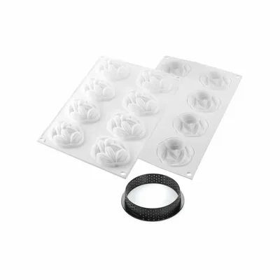Kitchen utensils - KIT TARTE RING COCOA ø70 MM - SET SILICONE MOULD ø61 MM + 8 RINGS - SILIKOMART S.R.L.