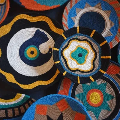 Other wall decoration - Anatolian Spirit: 16-Piece Handmade Wicker Wall Plate Installation - SARMAL DESIGN