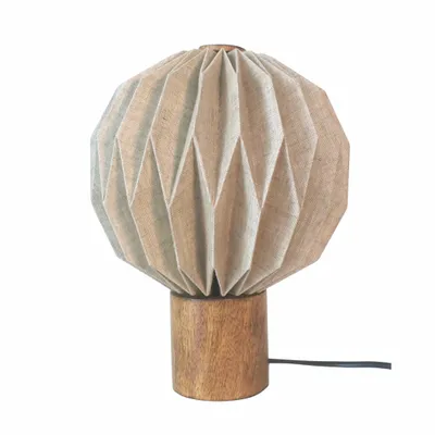 Table lamps - ERIS – Small round linen and mango wood table lamp - HYDILE