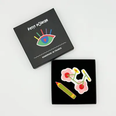 Cadeaux - Barrettes brodées Duo Bicyclette + Crayon - PETIT POIRIER