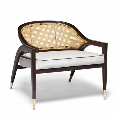 Lounge chairs for hospitalities & contracts - Wormley Armchair Sikomoro wood legs, back rest Cane, Brass, seat COM - DUISTT