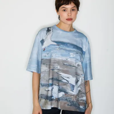 Prêt-à-porter - T-shirt imprimé intégral « Beach with Seagulls » - MARALETTO