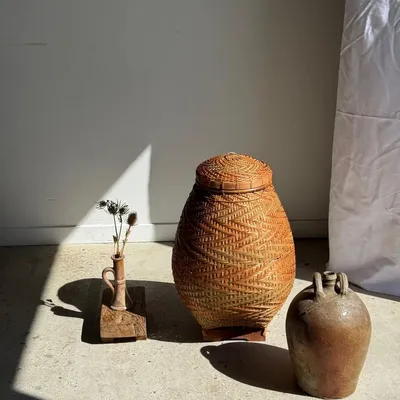Vases - Large oval belly basket Indonesian basketry with lid H65 D50 - OFFICE OBJETS