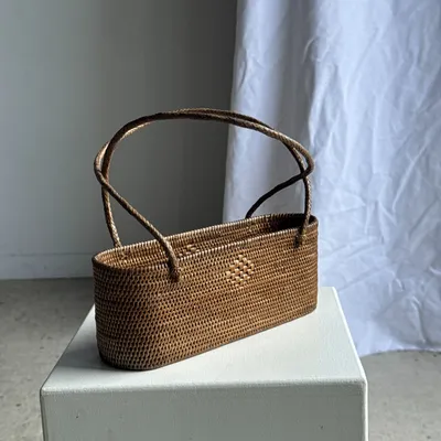 Objets de décoration - Petit panier ovale à longues anses traditionnel indonésien L28xH10 - OFFICE OBJETS