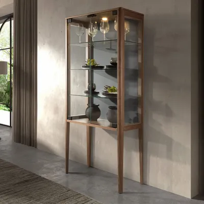 Buffets - Buffet haut en verre trempé et noyer avec éclairage intérieur - ANGEL CERDÁ