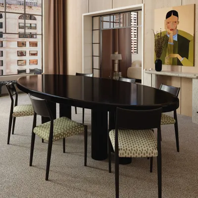 Tables pour hôtels - Table à manger ovale Ray 300 x 115 cm – Sycomore frisé gris & laiton - DUISTT