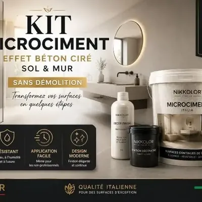 Paints and varnishes - Complete Microcement Kit for 8 m² of Walls and Floors – Concrete Grey - NIKKOLOR ITALIA