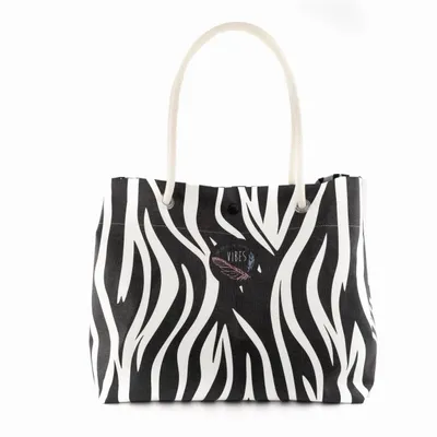 Bags and totes - Medium Black & White Beach Bag - BEACH VIBES