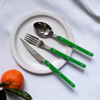 Ménagères - Set de 4 couverts de table - Bistrot Uni, Vert jardin - SABRE PARIS
