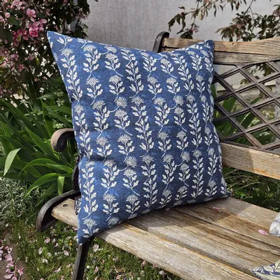 Cushions - Indigo blue block print pillowcase Hannes 100% linen - NORAVILLA