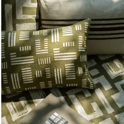 Fabric cushions - NO-MAD Anvaya Cushion Cover in Cotton Linen with Print & Embroidery - NO-MAD