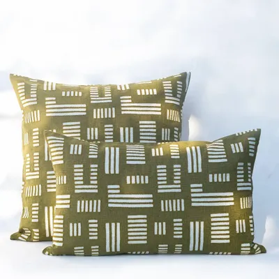Fabric cushions - NO-MAD Anvaya Cushion Cover in Cotton Linen with Print & Embroidery - NO-MAD