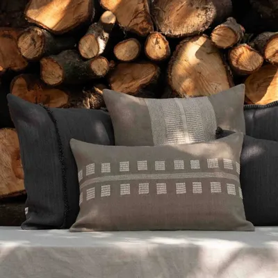 Fabric cushions - NO-MAD Rekh & Chakhon Cushion Covers in Cotton Jute with Rice-Stitch E - NO-MAD