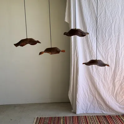 Hanging lights - Medium suspension wavy flat leaf in teak flower streaks D: 40 - OFFICE OBJETS