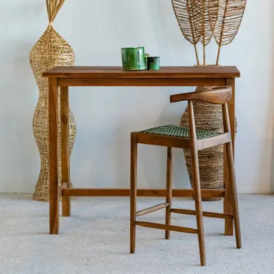 Chairs - AMBIA - Teak and khaki rope bar stool - HYDILE