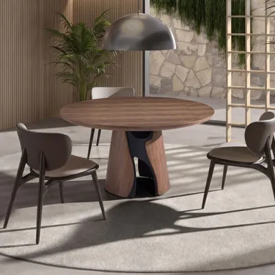 Dining Tables - Round dining table in walnut and black epoxy steel - ANGEL CERDÁ