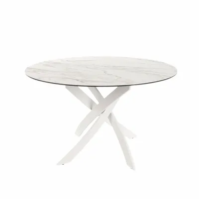 Tables Salle à Manger - Table à manger ronde en marbre céramique et acier blanc - ANGEL CERDÁ