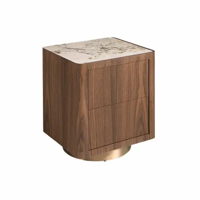 Night tables - Bedside table in walnut, polished gold steel and porcelain marble top - ANGEL CERDÁ