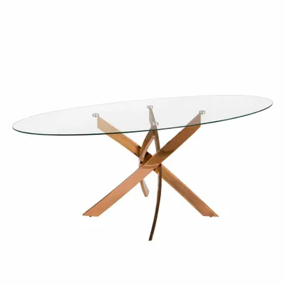 Tables Salle à Manger - Table à manger ovale en verre trempé et acier rose - ANGEL CERDÁ