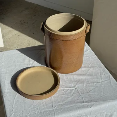 Food storage - Very large orange raw stoneware pot with lid and handles H26 D20 - OFFICE OBJETS