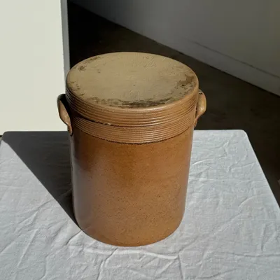 Food storage - Very large orange raw stoneware pot with lid and handles H26 D20 - OFFICE OBJETS