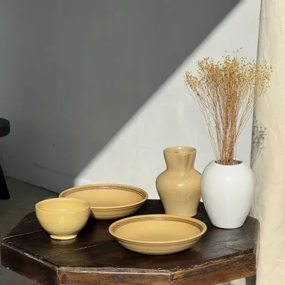 Tasses et mugs - Petit bol en terracotta jaune vintage à piédouche artisanal H8 D12 - OFFICE OBJETS