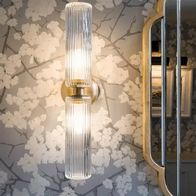 Wall lamps - Claremont Fluted Glass Medium Wall Light - Antique Brass - CORSTON ARCHITECTURAL DETAIL